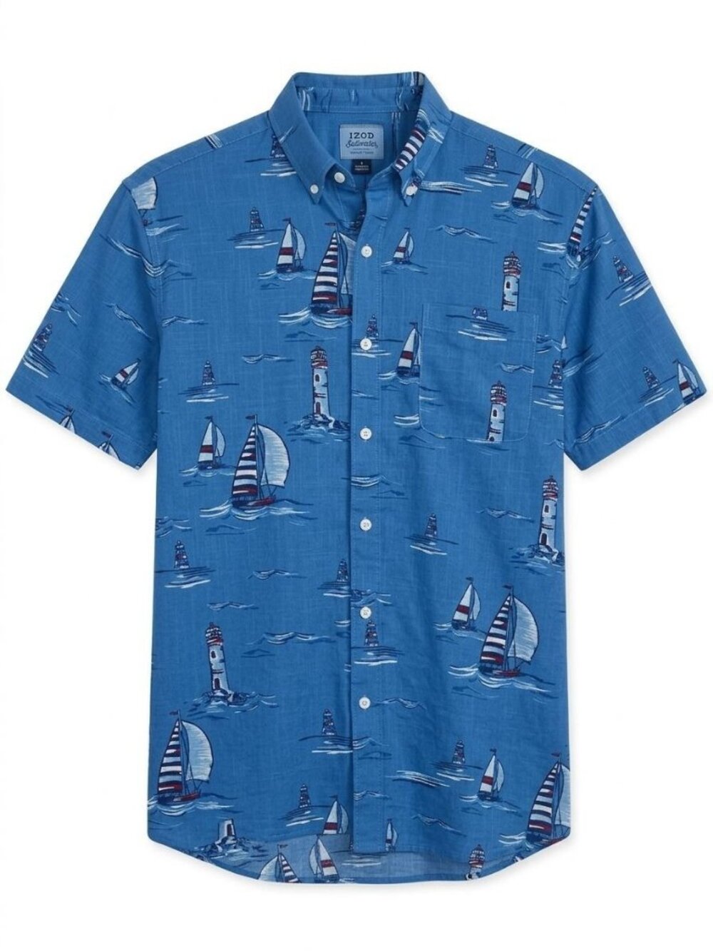 Izod Saltwater Mens Sailboat Button Down Shirt XL Blue Tropical Vacation Relaxed